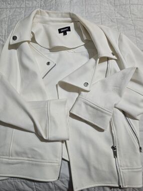 DKNY White Zip Moto Jacket